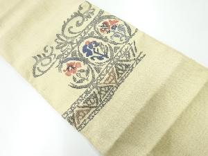 アンティーク　手織り紬草花模様織出し名古屋帯